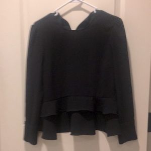 Zara ruffle hem long sleeve black top blouse keyhole back women’s size M
